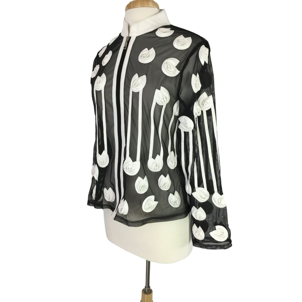 Weavz Women's Artsy Mesh Zip Up Jacket with White Vegan Leather 3D Rosettes sz M - Picture 4 of 16
